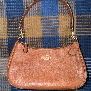 Coach Pebbled Leather Shoulder Bag in Caramel Brown with Gold Hardware